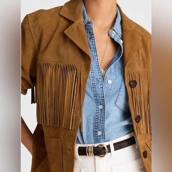 Madewell Fringe Shirt Jacket in Suede New With Tags Small Coastal Cowgirl - Picture 5 of 15